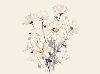 Bohemian Minimalist Daisy Flower Line Art Poster Generative AI