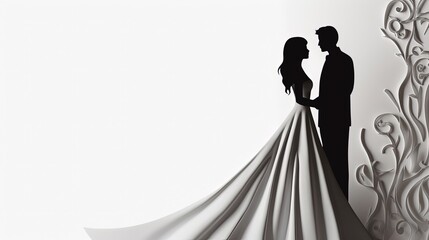 bride and groom on light background with copy space
