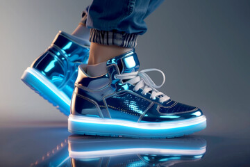 Blue futuristic neon sneaker, fashion mode