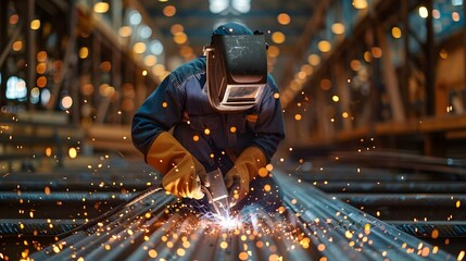 Welder at Work: Precision and Sparks. Concept Welding Techniques, Safety Gear, Metal Fabrication, Molten Metal, Welding Equipment