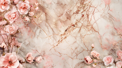 Pink Gold Marble Floor Texture. Flowers pattern. Interior marble for wall.