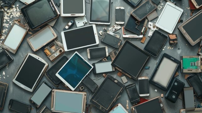 A collection of various outdated and used electronic gadgets including old computers