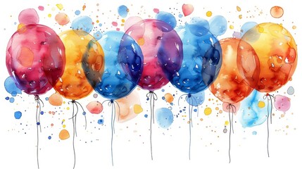 Whimsical Watercolor Celebration: Construction Balloons for Kids' Birthdays Generative AI - obrazy, fototapety, plakaty