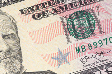 US Currency Fifty Dollar Bill Close Up View