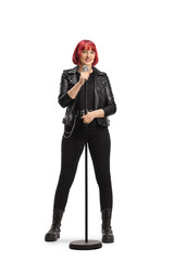 Rock female singer with a microphone
