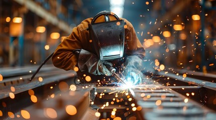 Precision Sparks: A Welder’s Focused Craft. Concept Welding Techniques, Metal Fabrication, Welding Safety, Welding Equipment, Welding Career Opportunities