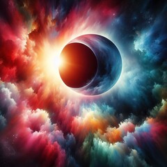 Space eclipse creative multicolor concept background illustration art