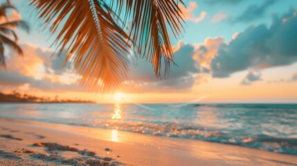 Blurred view of a tropical beach at sunset with no one in the image 04 - obrazy, fototapety, plakaty