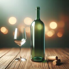 Bottle of wine on a wooden table digital illustration drink concept