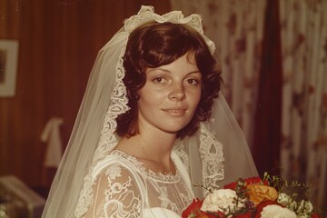 Vintage 70s wedding snapshot capturing the beauty and grace of a young bride, a timeless memento of love and nostalgia 02