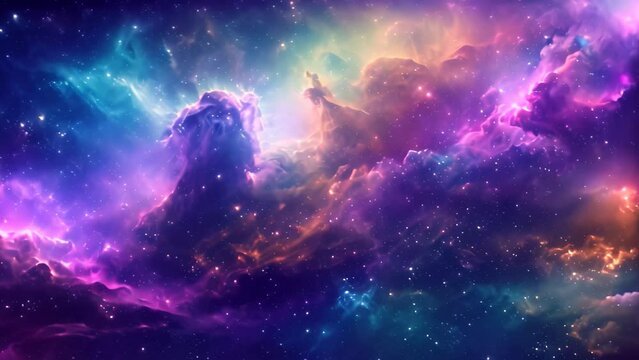A vibrant space scene featuring a multitude of stars and swirling clouds, Colorful nebulous clouds swirling in a far-off galaxy