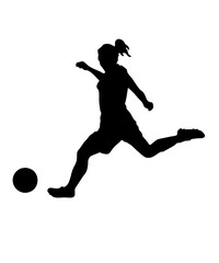 female soccer player athlete silhouette about to kick ball isolated