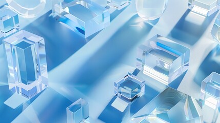 teal and blue emerald 3d transparent cubes arranged in geometric pattern on a futuristic crystal-themed stock photography background
