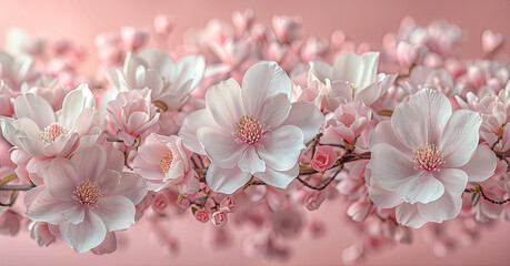 Wallpaper with magnolia flowers on pale pink background.