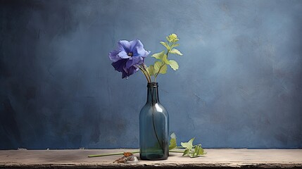 a blue bottle with flowers inside, in the style of chiaroscuro portraitures Generative AI - obrazy, fototapety, plakaty