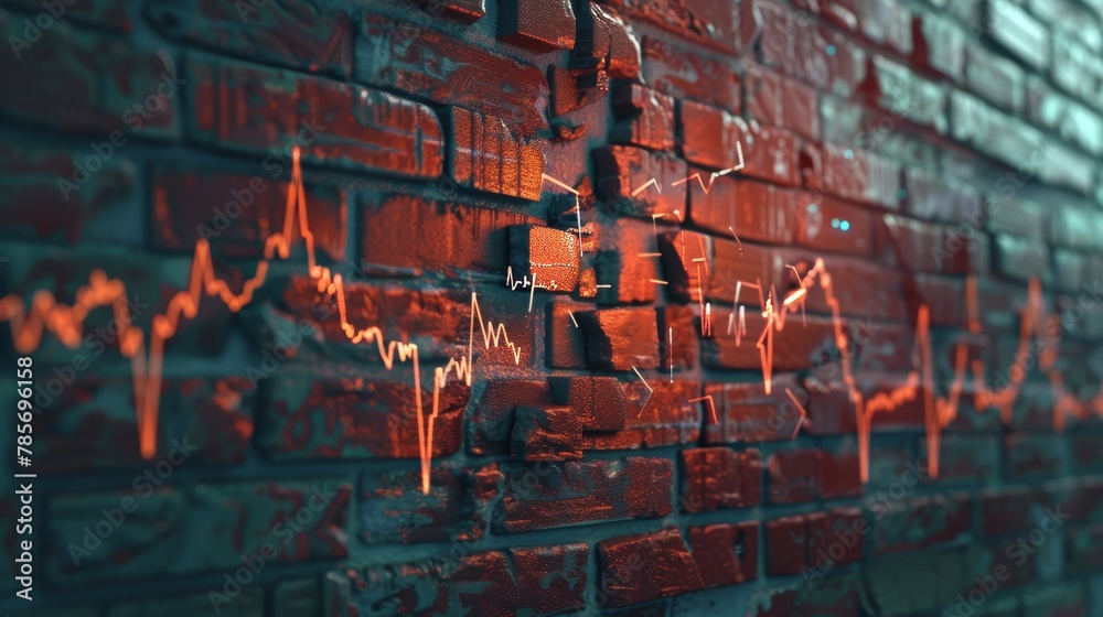 Wall mural a 3d rendering of a financial chart breaking through a brick wall ai generated illustration