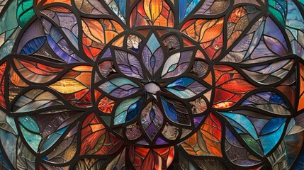A close-up of a detailed intricate design reminiscent of stained glass  AI generated illustration