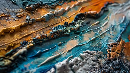 A close-up of a rich textured surface with layers of mixed media  AI generated illustration