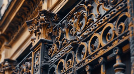 A close-up of intricate ironwork on a Victorian-era building  AI generated illustration