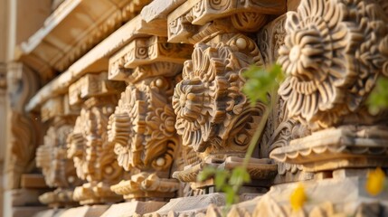 A close-up of ornate carvings on a historical monument  AI generated illustration