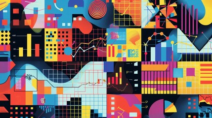 A colorful pattern of overlapping financial charts and graphs  AI generated illustration