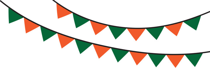 Colorful triangle flags hanging on white background. Christmas or birthday decoration. Carnival garland with flags. Bunting flags banner template. 11:11