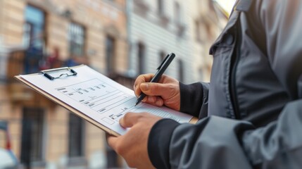 A couriers hand holding a clipboard with delivery details  AI generated illustration
