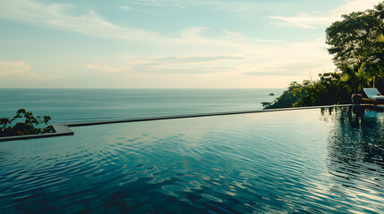 Fototapeta na wymiar A luxurious infinity pool with a seamless view of the ocean horizon.