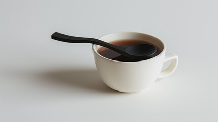 Minimalist photo of a cup with a black spoon, fitting for culinary blogs and simplistic home decor inspiration.