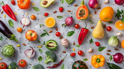 Food background - fruits and vegetables background