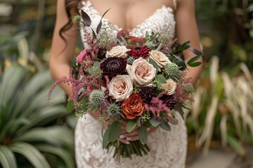 Close-up shot highlighting the intricate details of the bride's bouquet, emphasizing its elegance and beauty on her big day 03