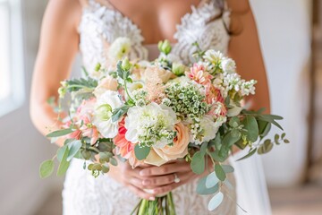 Close-up shot highlighting the intricate details of the bride's bouquet, emphasizing its elegance and beauty on her big day 01