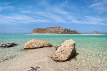 Rocks on scenic Balos Beach, Crete island, Greece