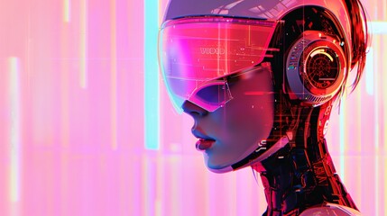 Portrait of futuristic cyborg woman in helmet - obrazy, fototapety, plakaty