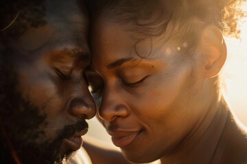 Up-close perspective of a couple sharing a final embrace, their faces illuminated by sunlight, conveying the bittersweet emotions of divorce, yet hinting at newfound freedom 01