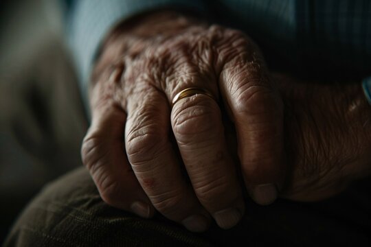 Extreme close-up of a man's hand removing his wedding ring, under harsh lighting, depicting the pain of letting go 03