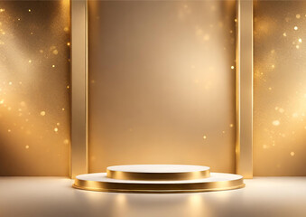 Background abstract luxury background product display podium with golden light and bokeh effects 