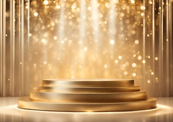 Background abstract luxury background product display podium with golden light and bokeh effects  - obrazy, fototapety, plakaty