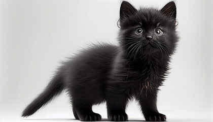 Cat, Kitten, Furry and Black, on White Background - obrazy, fototapety, plakaty