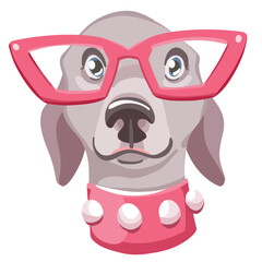 cartoon vector whippet with glasses, portrait of a dog on a white background