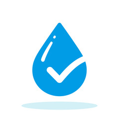 Water drop icon with checkmark. Clean water concept. Drinkable water icon isolated on white