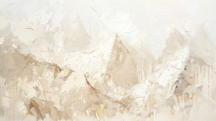 Contemporary painting, mountain landscape, abstract art in a calm beige and white color palette. A painting for the wall.