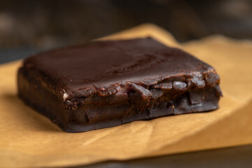 cottage cheese dessert covered with a thin layer of chocolate