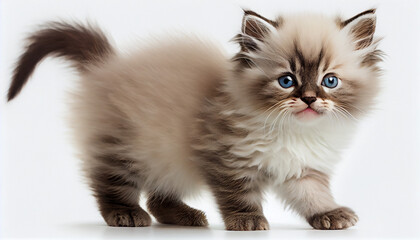 Fototapeta premium Cat, Kitten, Ragdoll Breed, on White Background