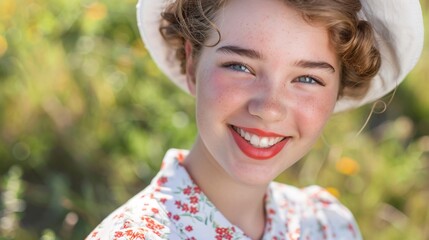 Obraz premium A smiling teenager girl in retro '50s clothing 12