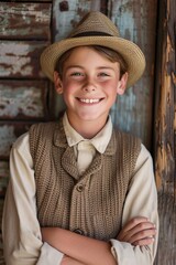 A smiling teenager boy in retro '30s clothing 02