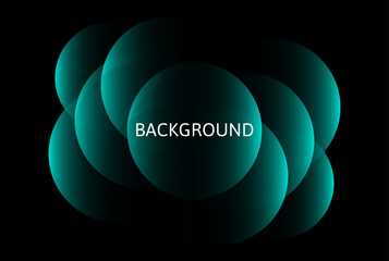 Black abstract background with teal green gradient spheres	