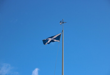 Scottish Saltire National Flag Flying at Bannockburn Battlefield Site in Stirling Scotland - 785706151