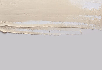 Art oil and acrylic smear blot canvas painting stucco wall. Abstract white, beige color stain brushstroke modeling clay relief grain texture background - 785706163