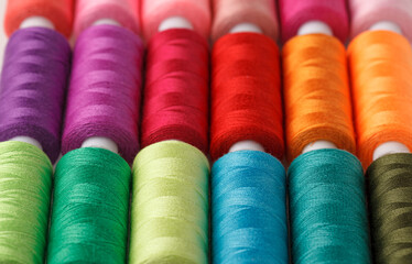 Set of colorful spools of thread